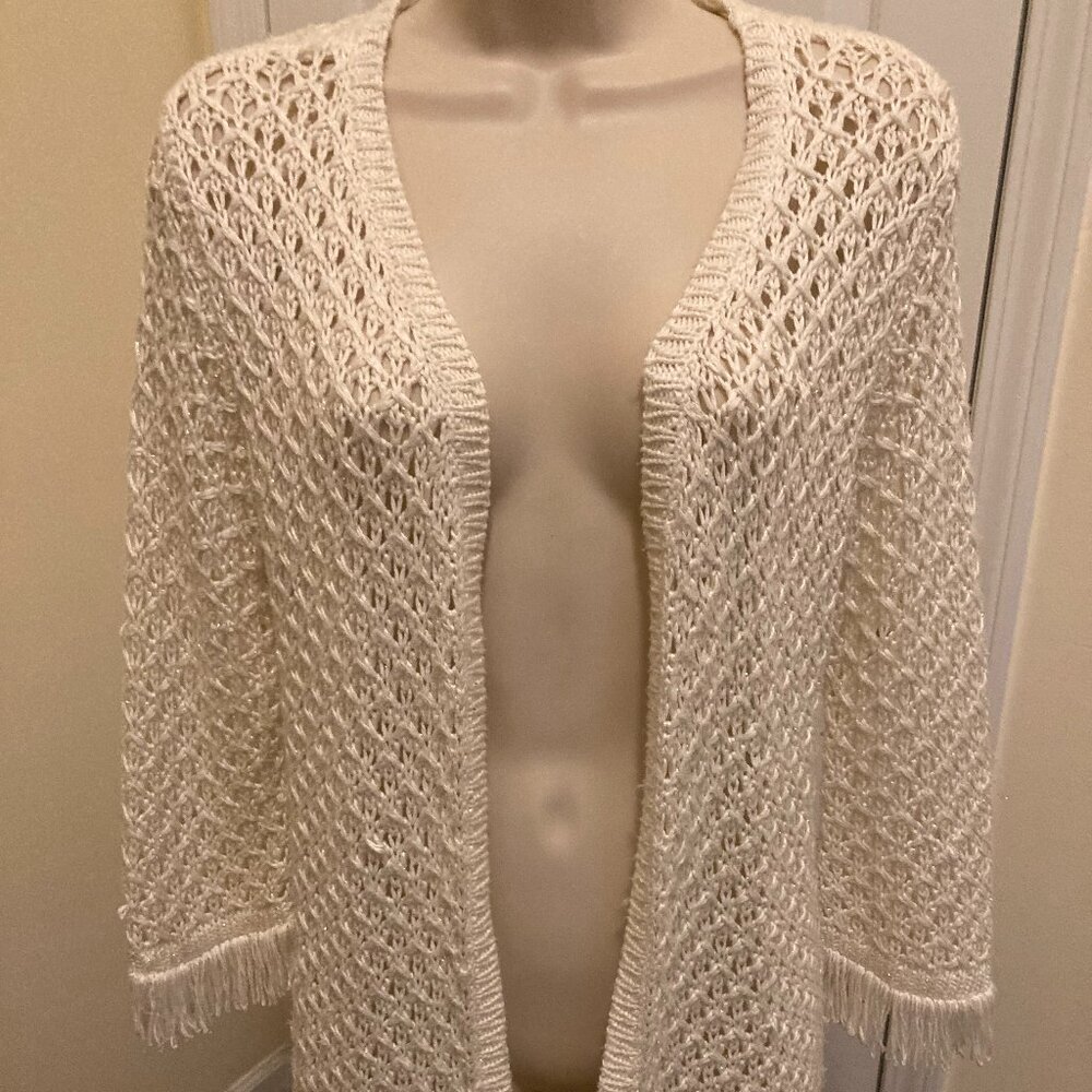 Peck & Peck Ivory Open-Knit Cardigan